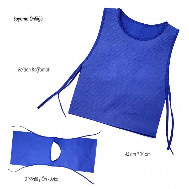 45x34 cm Mavi Çift Taraflı Belden Bağlamalı Promosyon Çocuk Boyama Önlüğü